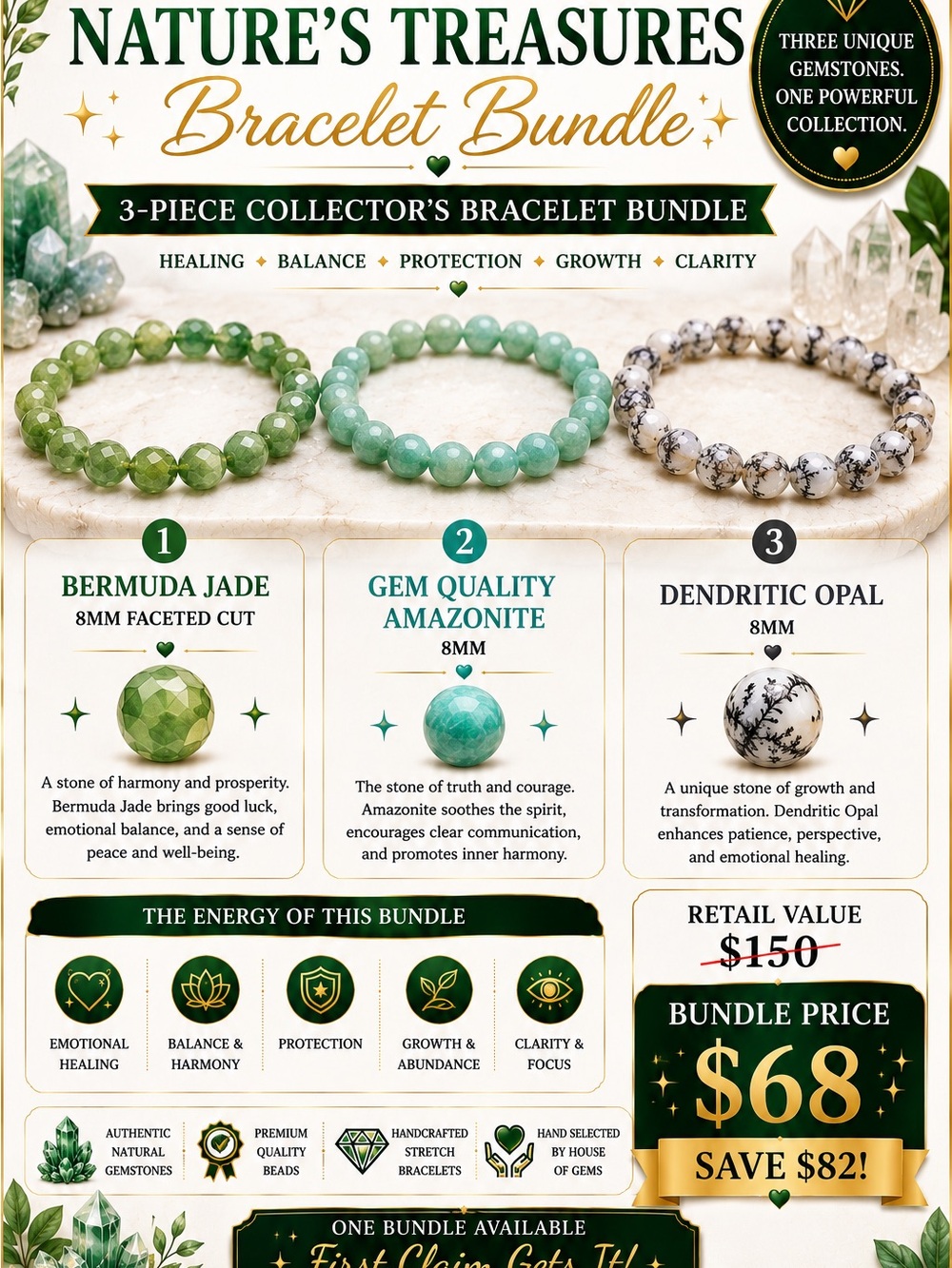3-Piece Bracelet Bundle — Green Gemstone Set